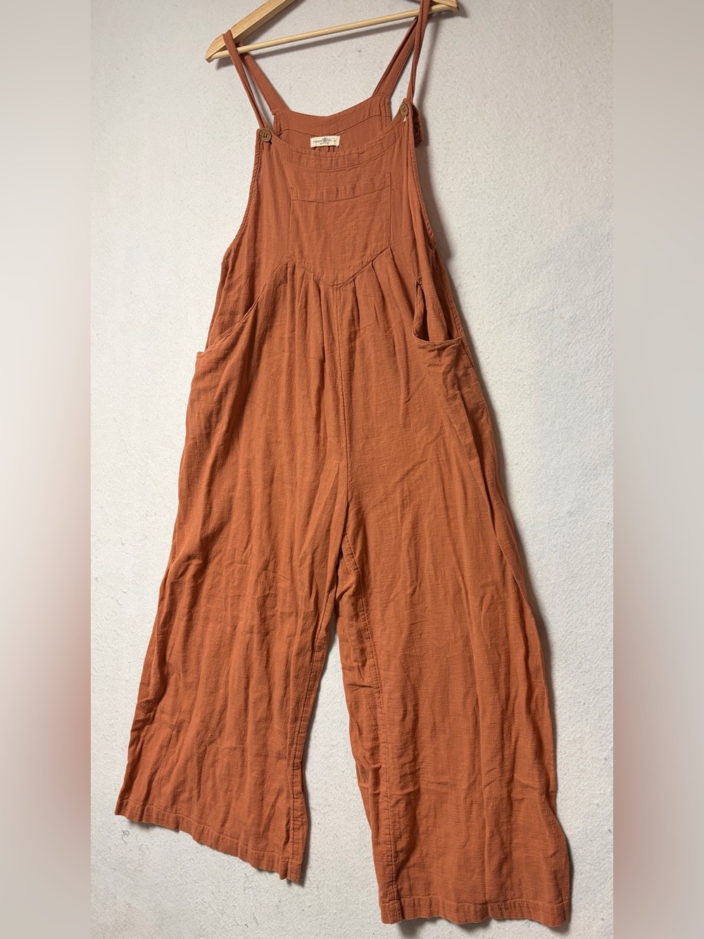 Natural Life Rust 100% Cotton Wide Leg Overalls Jumpsuit Size L Boho Lagenlook - Picture 3 of 10